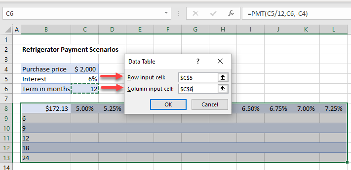 whatif double input cells