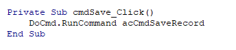 access save button click event