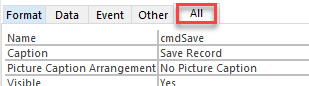 access save button properties