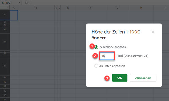 anpassen Reihen google sheets 2