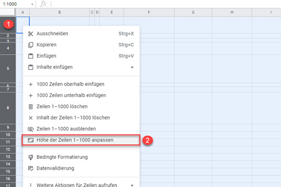 anpassen Reihen google sheets