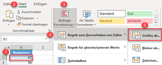 anwenden bedingter Formatierungen auf mehrere Zeilen Grunddaten