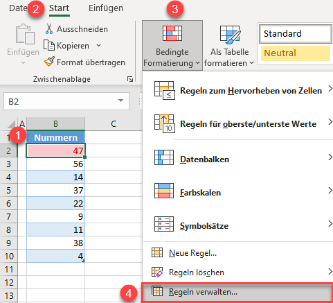 anwenden bedingter Formatierungen bearbeite Regel