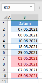 bedingte Formatierung Daten Datum angegeben letzte Woche 2