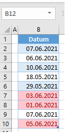 bedingte Formatierung Daten Datum letzte Woche 2