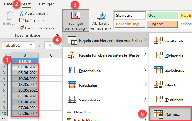 bedingte Formatierung Daten Datum