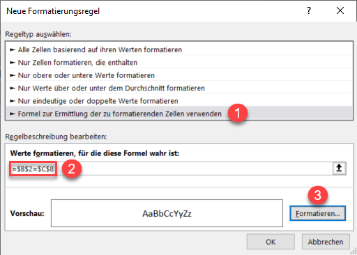 bedingte Formatierung basierend auf benachbarter Zelle 2 1