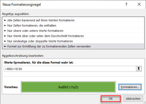 bedingte Formatierung basierend auf benachbarter Zelle 4 1