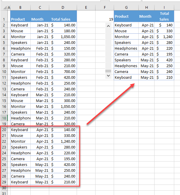 create scroll bar last rows