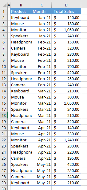 create scroll bar rows