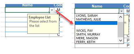 data-validation error drop down