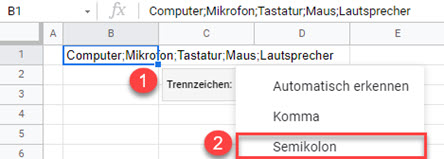 google sheets Text in Spalten 2