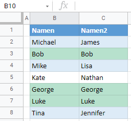 google sheets bedingte Formatierung basierend auf bneachbarter Zelle fertig