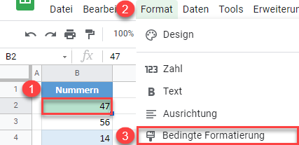 google sheets bedingte Formatierung bearbeiten Regeln