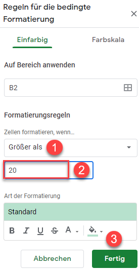 google sheets bedingte Formatierung erstellen 1