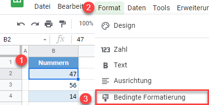 google sheets bedingte Formatierung erstellen