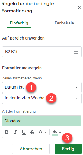 google sheets bedingte Formatierungen Daten 2