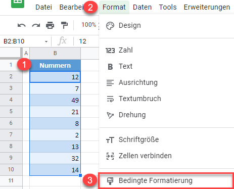 google sheets höchsten Wert hervorheben 1