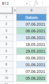 google sheets markiere Wochenede 2