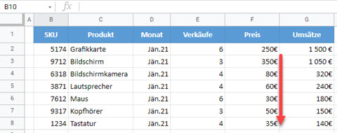 google sheets sortieren Range 3a