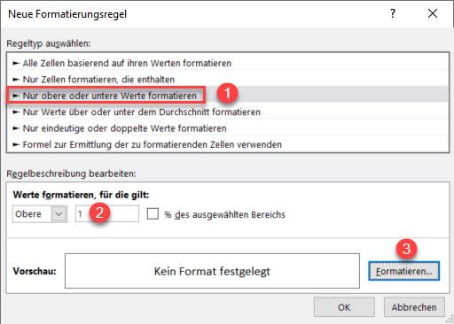 hoechsten Wert hervorheben bedingte Formatierung 2