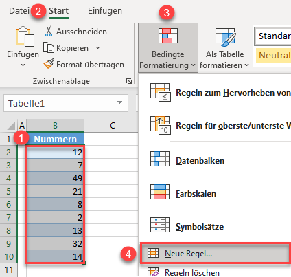 hoechsten Wert hervorheben bedingte Formatierung