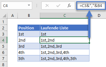 komma hinzufuegen laufende liste