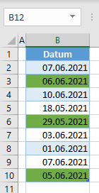 markiere Wochenenden Excel fertig