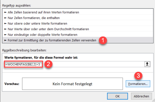 markiere Wochenenden Excel