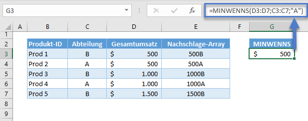 min max wert nachschlagen minwenns funktion