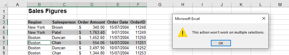 multiple selections select rows