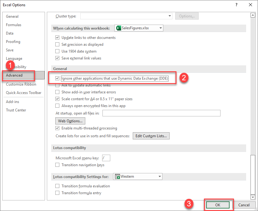 ole error advanced options