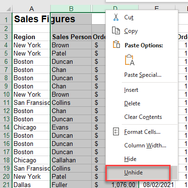 pivoterror blank unhide columns