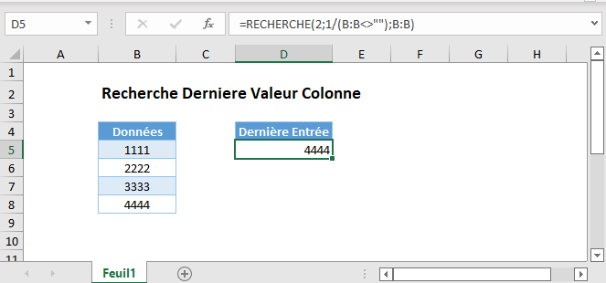 recherche derniere valeur colonne fonction principale