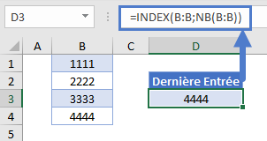 recherche derniere valeur colonne index nb