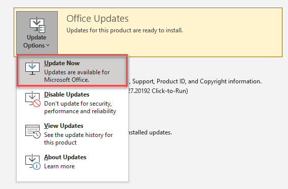 save error update office