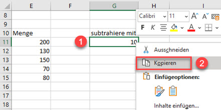 subtrahiere mehrere Zellen 14