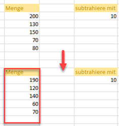 subtrahiere mehrere Zellen 6