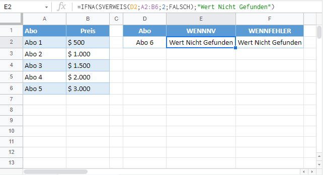 sverweis nv fehler beheben ifna funktion google sheets