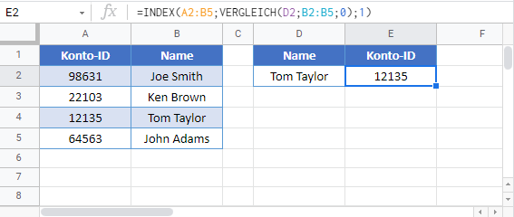 sverweis umkehren index vergleich google sheets