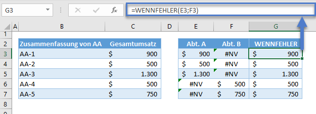 sverweis zwei blaetter wennfehler funktion