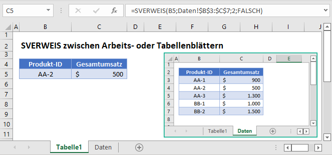 sverweis zwischen arbeitsblaettern hauptfunktion