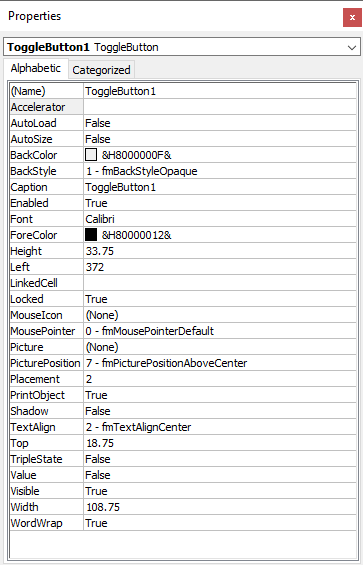 toggle button properties