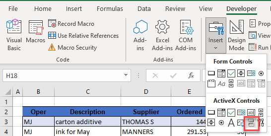 toggle button select activex