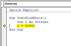 vba error overflow debug