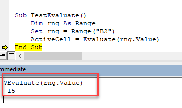 vba evaluate immediate window