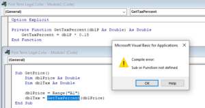 VBA Sub or Function Not Defined Error - Automate Excel