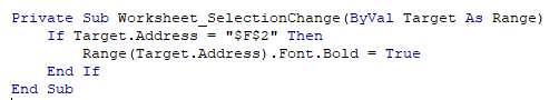 vba target address selection change event