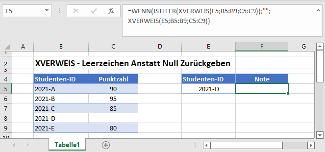 xverweis leerzeichen anstatt null zurueckgeben hauptfunktion