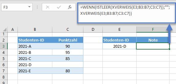 xverweis leerzeichen anstatt null zurueckgeben istleer